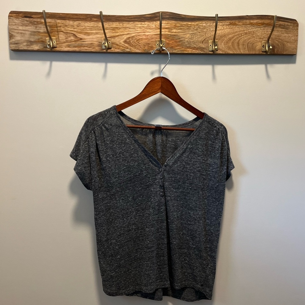 Linen-Blend Oversized V-Neck Henley